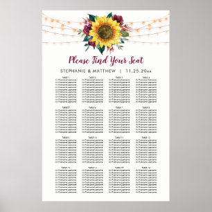 Póster Tabla de asientos de Boda de girasol rústico