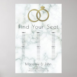 Póster Tabla de asientos de Boda de mármol de anillo de o