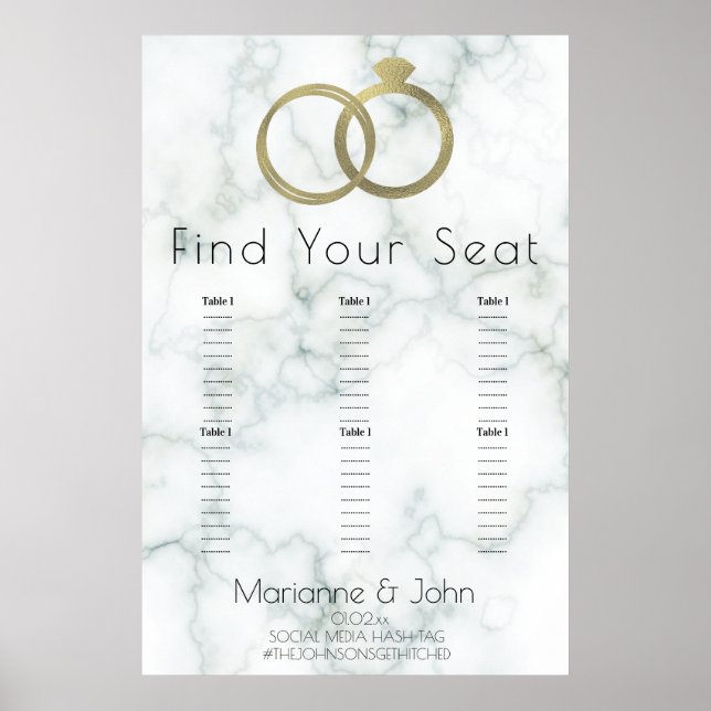 Póster Tabla de asientos de Boda de mármol de anillo de o (Frente)
