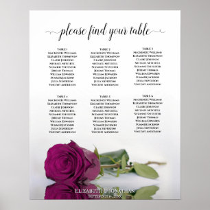 Póster Tabla de asientos de Boda de mesa 6 Rosa morado de