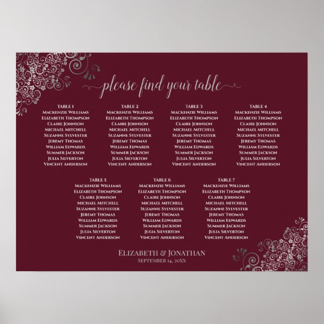 Póster Tabla de asientos de Boda de mesa Silver Lace Burg (Frente)