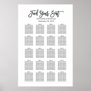 Póster Tabla de asientos de Boda de Moda de letra manual