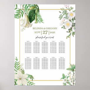 Póster Tabla de asientos de Boda de oro de color verde bl