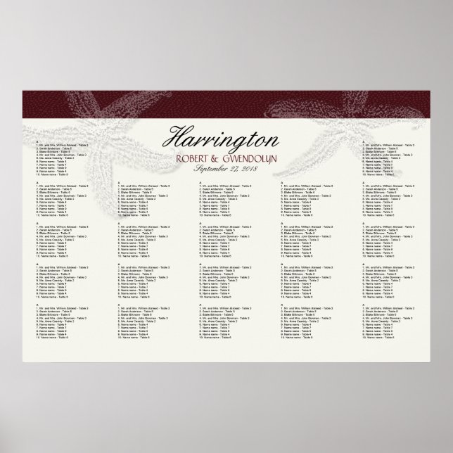 Póster Tabla de asientos de Boda de pez estrella de vino  (Frente)