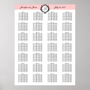 Póster Tabla de asientos de Boda de plantilla rosa de 280