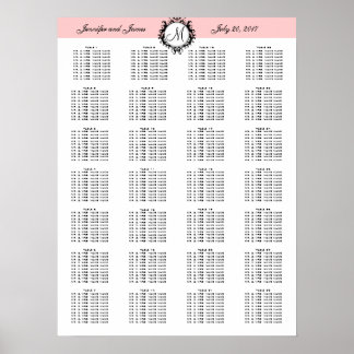 Póster Tabla de asientos de Boda de plantilla rosa de 280