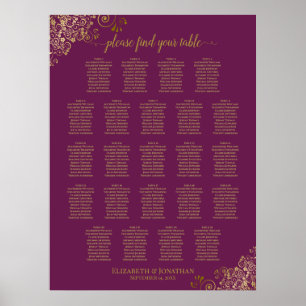 Póster Tabla de asientos de Boda de tabla Cassis Purple 2