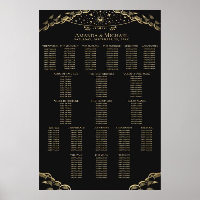 Póster Tabla de asientos de Boda de Tarot oidal elegante (Frente)