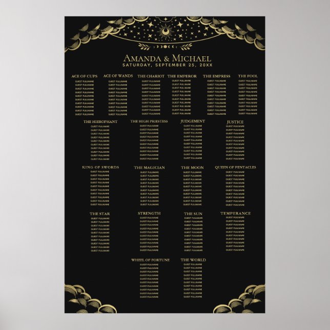 Póster Tabla de asientos de Boda de Tarot oidal elegante (Frente)
