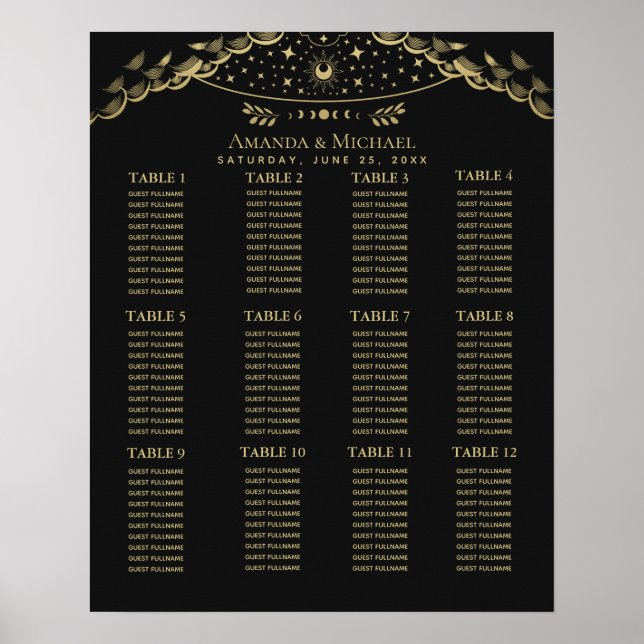 Póster Tabla de asientos de Boda de Tarot oidal elegante (Frente)