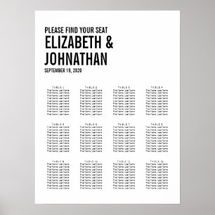 Póster Tabla de asientos de Boda de tipografía simple y m