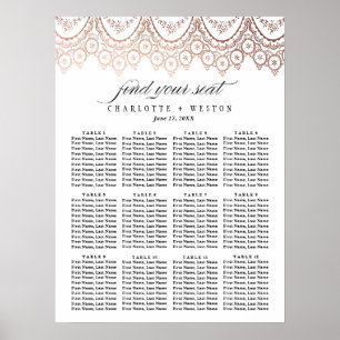 Póster Tabla de asientos de Boda Delicado de Oro Rosa