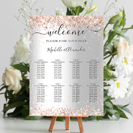 Póster Tabla de asientos de boda dorado rosa plateado