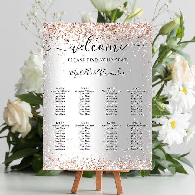 Póster Tabla de asientos de boda dorado rosa plateado (Subido por el creador)