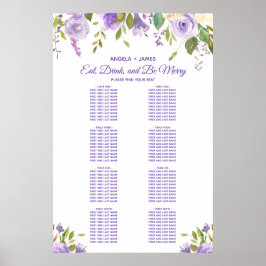 Póster Tabla de asientos de Boda floral acuarela