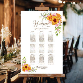 Póster Tabla de asientos de Boda floral amarillo amarillo