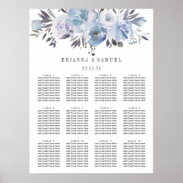 Póster Tabla de asientos de Boda floral azul de sueño