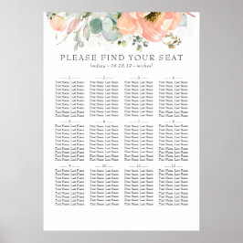 Póster Tabla de asientos de Boda floral Boho Peach