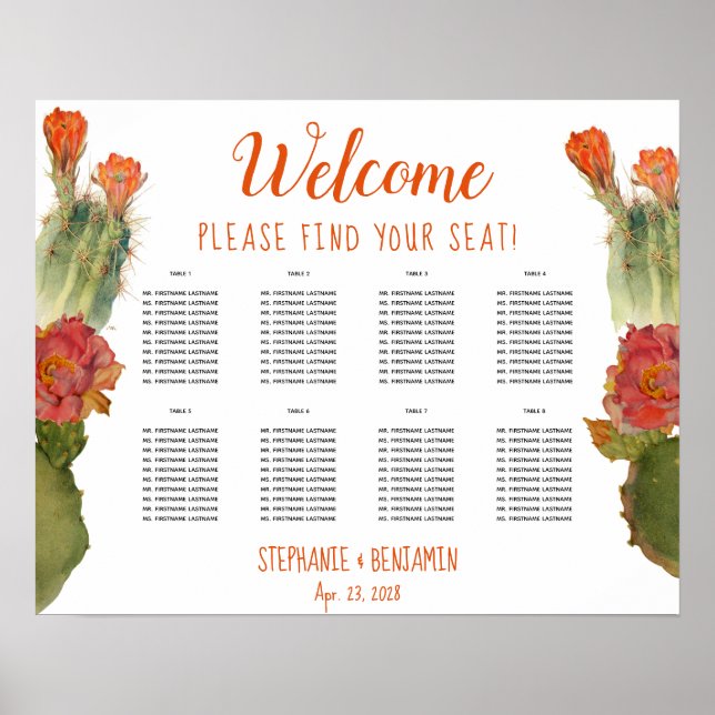 Póster Tabla de asientos de Boda floral de 8 tablas de ca (Frente)