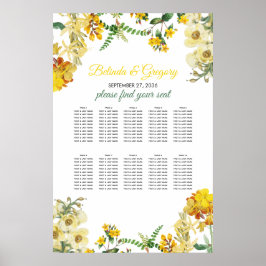 Póster Tabla de asientos de Boda floral de color amarillo