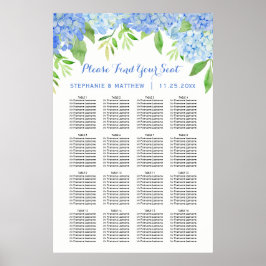 Póster Tabla de asientos de Boda floral de hidrangea acua