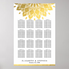 Póster Tabla de asientos de Boda floral de oro de Moda mo