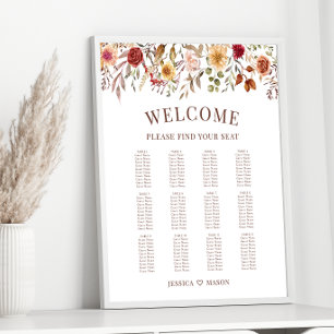 Póster Tabla de asientos de Boda floral de otoño en la ca