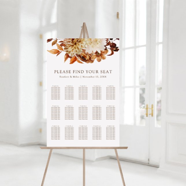 Póster Tabla de asientos de Boda floral de terracota otoñ (Fall Terracotta Floral Wedding Seating Chart
)