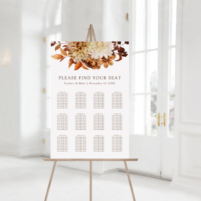 Póster Tabla de asientos de Boda floral de terracota otoñ (Fall Terracotta Floral Wedding Seating Chart
)