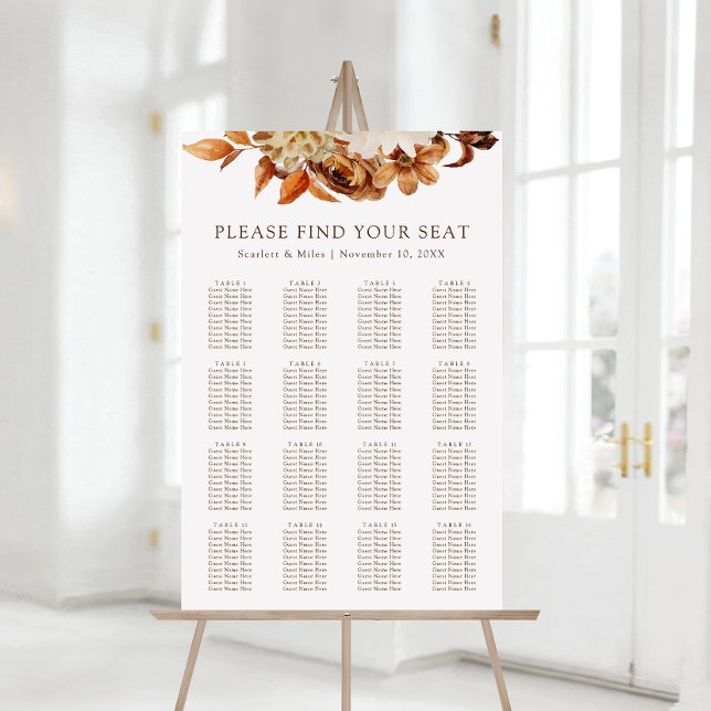 Póster Tabla de asientos de Boda floral de terracota otoñ (Fall Terracotta Floral Wedding Seating Chart
)