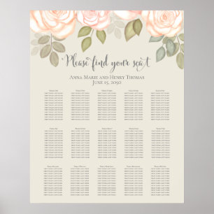Póster Tabla de asientos de Boda floral Rosa con polvo de