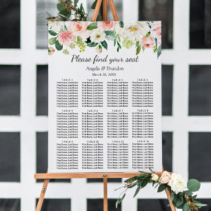 Póster Tabla de asientos de Boda floral rosa Rubor de col