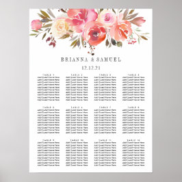 Póster Tabla de asientos de Boda floral rosado de sueño
