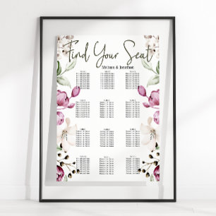 Póster Tabla de asientos de Boda floral rosado Peonies