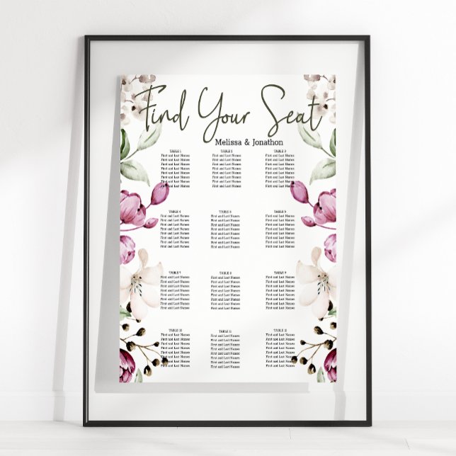 Póster Tabla de asientos de Boda floral rosado Peonies (Subido por el creador)