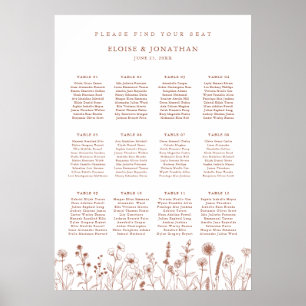 Póster Tabla de asientos de Boda floral rústico de Terrac