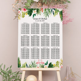 Póster Tabla de asientos de Boda floral tropical Flamingo