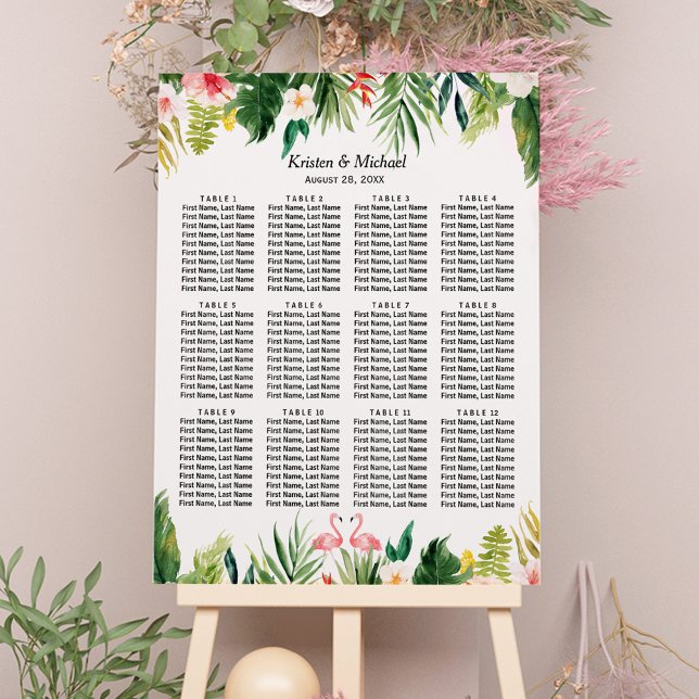 Póster Tabla de asientos de Boda floral tropical Flamingo (Subido por el creador)