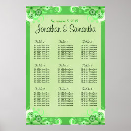 Póster Tabla de asientos de Boda floral verde claro