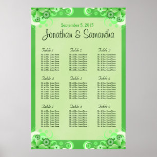 Póster Tabla de asientos de Boda floral verde claro