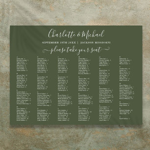 Póster Tabla de asientos de Boda Olive Green 200 Names