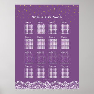 Póster Tabla de asientos de Boda púrpura de confetti de o