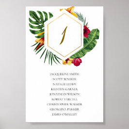 Póster Tabla de asientos de Boda tropical dorado