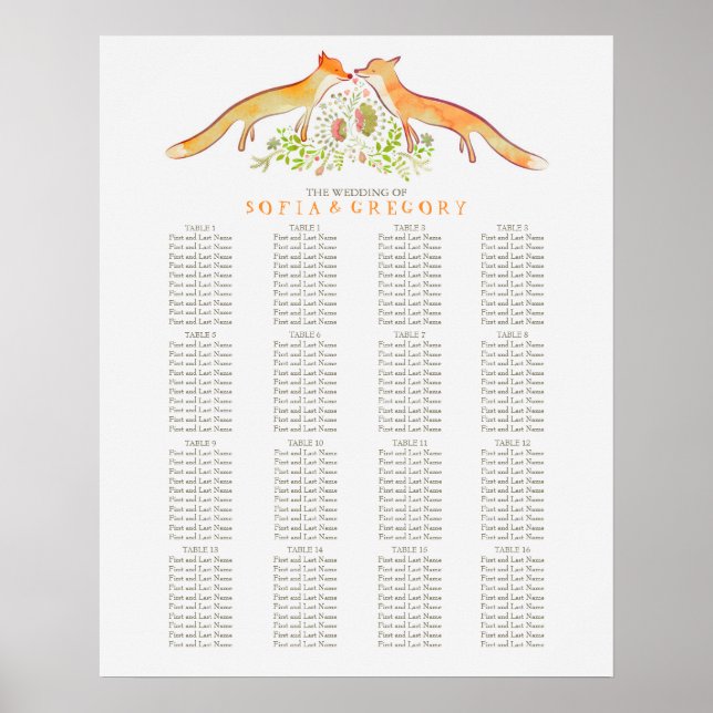 Póster Tabla de asientos de Bodas de Fox Rustic Woodland (Frente)