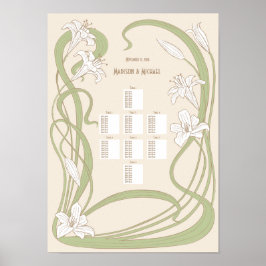 Póster Tabla de asientos de Bodas de ilios blancos 8 Tabl