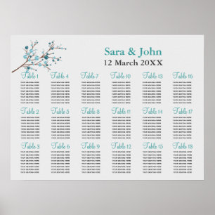 Póster tabla de asientos de bodas de invierno de las baya