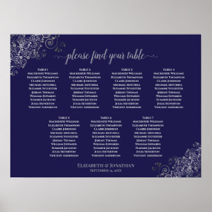Póster Tabla de asientos de Bodas de mesa 7 color azul de