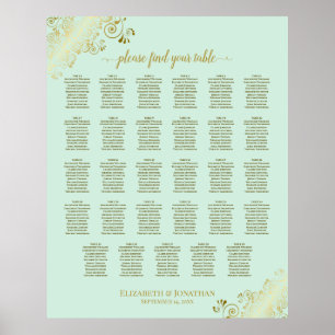 Póster Tabla de asientos de Bodas de mesa Gold & Mint Gre