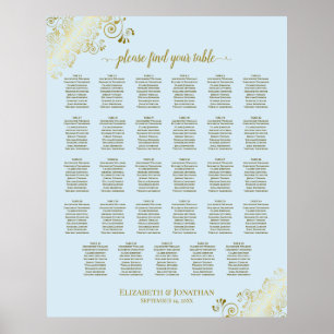 Póster Tabla de asientos de Bodas de mesa Gold & Powder B