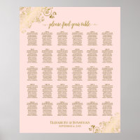 Tabla de asientos de Bodas de mesa Gold y Rubor Pi